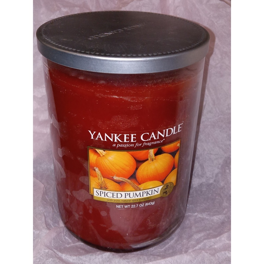 Yankee Candle Spiced Pumpkin 22oz Large Jar Candle Rustic Harvest Halloween Fall